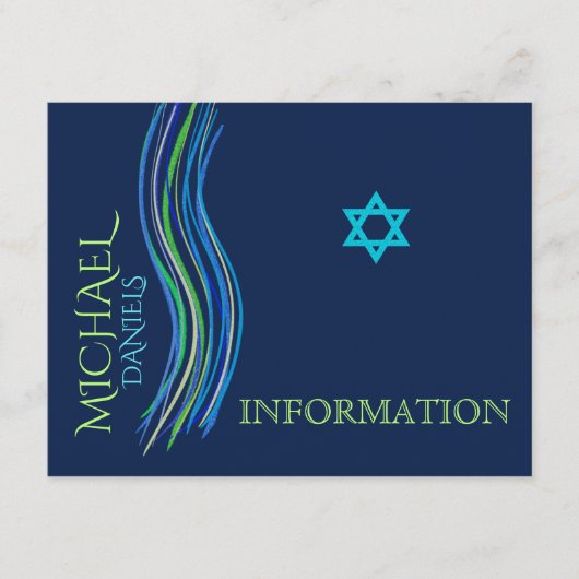 Bar Mitzvah Blue en Green Information Card Informatiekaartje (Voorkant)