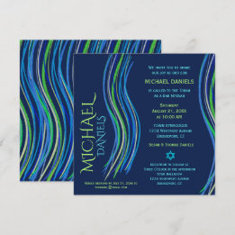 Bar Mitzvah Blue en Green Prayer Shawl Invitation Kaart