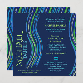 Bar Mitzvah Blue en Green Prayer Shawl Invitation Kaart