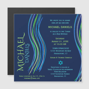 Bar Mitzvah Blue en Green Prayer Shawl Invitation Magnetische Uitnodiging