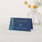 Bar Mitzvah Blue en Green Prayer Shawl Invitation Plaatskaartje (Achterkant)