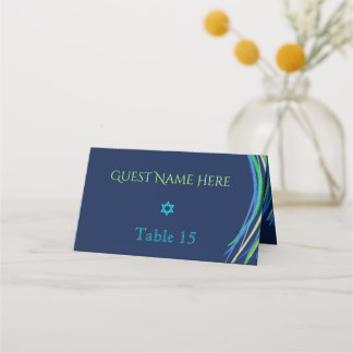 Bar Mitzvah Blue en Green Prayer Shawl Invitation Plaatskaartje