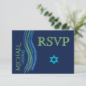 Bar Mitzvah Blue en Green Prayer Shawl RSVP Kaartje (Staand voorkant)