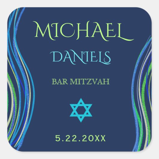Bar Mitzvah Blue en Green Prayer Shawl Vierkante Sticker (Voorkant)