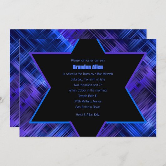 Bar Mitzvah Blue en Paarse Abstracte spelden Kaart (Voorkant / Achterkant)