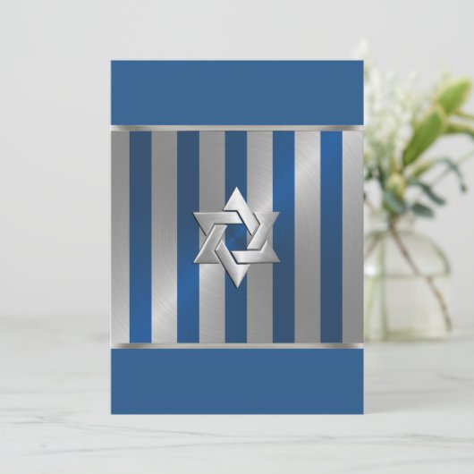 Bar Mitzvah Blue en Silver Stripe Star van David Kaart (Staand voorkant)