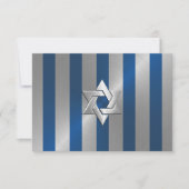 Bar Mitzvah Blue en Silver Stripe Star van David RSVP Kaartje (Voorkant)