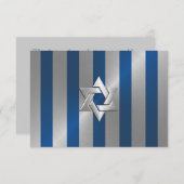 Bar Mitzvah Blue en Silver Stripe Star van David RSVP Kaartje (Voorkant / Achterkant)