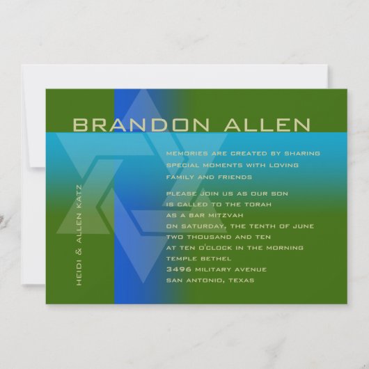 Bar Mitzvah Blue en Turquoise op elke kleur Kaart (Voorkant)