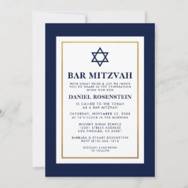 Bar Mitzvah Blue en White Striped Gold Kaart