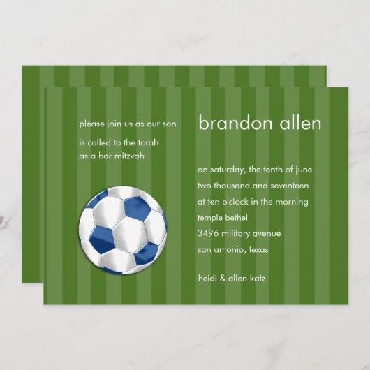 Bar Mitzvah Blue en White Voetbal Kaart (Voorkant / Achterkant)