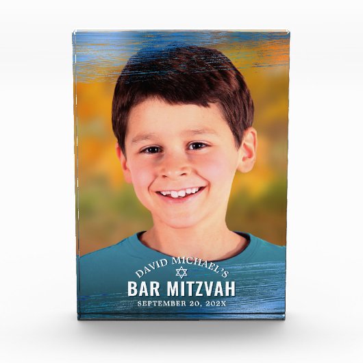 Bar Mitzvah Blue Folie Brush Bold Modern Typograph Fotoblokken (Voorkant)