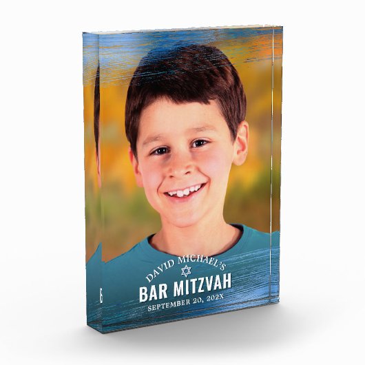 Bar Mitzvah Blue Folie Brush Bold Modern Typograph Fotoblokken (Links)
