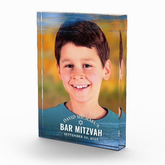 Bar Mitzvah Blue Folie Brush Bold Modern Typograph Fotoblokken (Rechts)