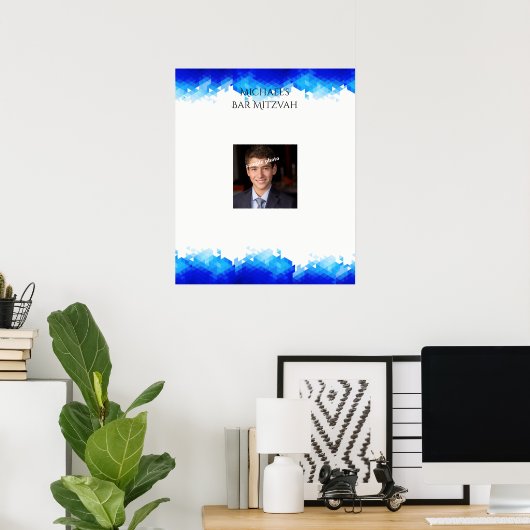 Bar Mitzvah, Blue Geometric, Photo, Sign in Board Poster (Thuiskantoor)