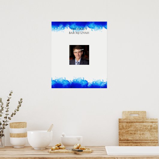 Bar Mitzvah, Blue Geometric, Photo, Sign in Board Poster (Keuken)