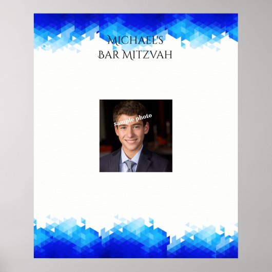 Bar Mitzvah, Blue Geometric, Photo, Sign in Board Poster (Voorkant)