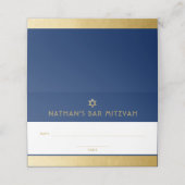 Bar Mitzvah Blue Gold Modern gevouwen Plaatskaartje (Buitenkant ongevouwen)