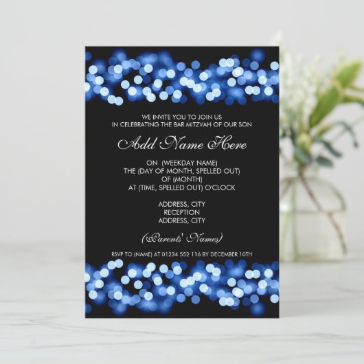 Bar Mitzvah Blue Hollywood Glam Kaart (Staand voorkant)
