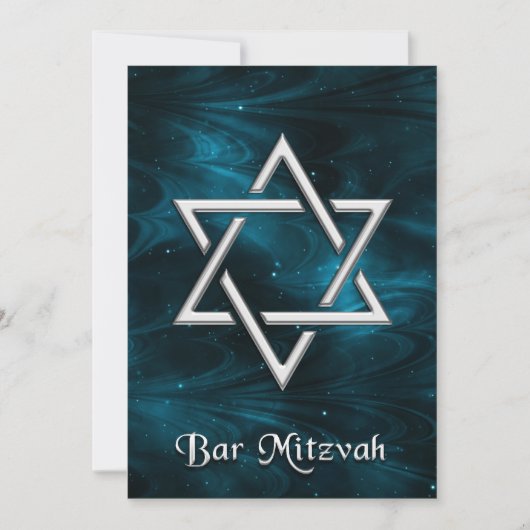 Bar Mitzvah Blue Nebulae & Silver Star van David Kaart (Voorkant)