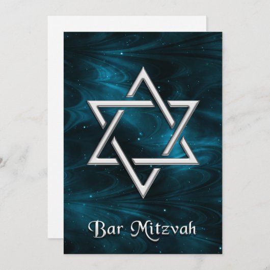 Bar Mitzvah Blue Nebulae & Silver Star van David Kaart (Voorkant / Achterkant)