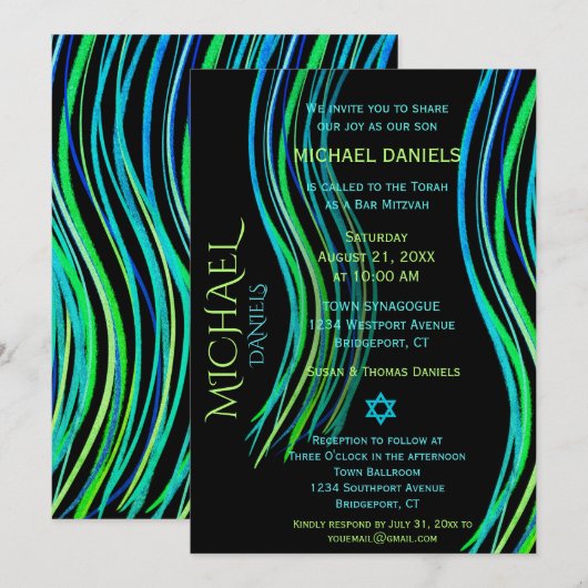 Bar Mitzvah Blue Neon Green Prayer Shawl Kaart (Voorkant / Achterkant)