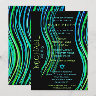 Bar Mitzvah Blue Neon Green Prayer Shawl Kaart