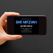 Bar Mitzvah Blue Neon licht de datum op Kaart