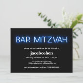 Bar Mitzvah Blue Neon Lights Kaart (Staand voorkant)