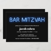 Bar Mitzvah Blue Neon Lights Kaart (Voorkant / Achterkant)