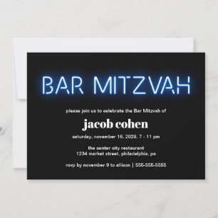 Bar Mitzvah Blue Neon Lights Kaart