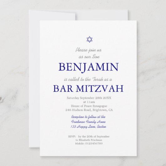 Bar Mitzvah Blue Pattern Star van David Jewish I Kaart (Voorkant)
