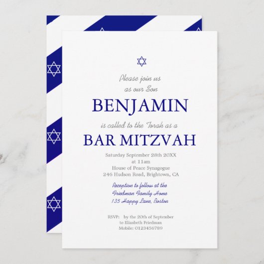 Bar Mitzvah Blue Pattern Star van David Jewish I Kaart (Voorkant / Achterkant)