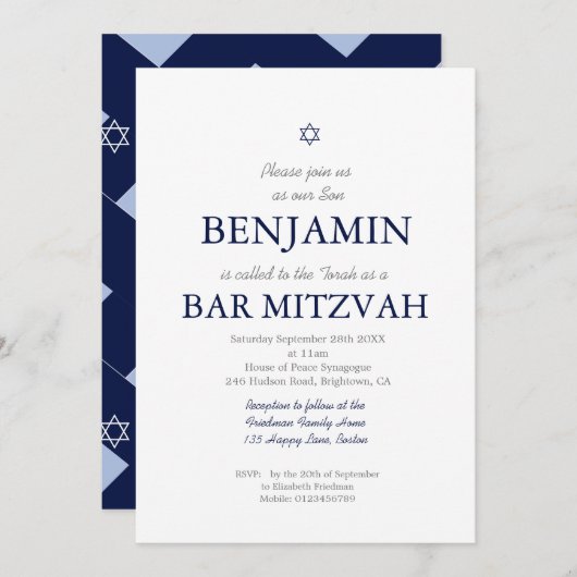 Bar Mitzvah Blue Pattern Star van David Jewish Kaart (Voorkant / Achterkant)