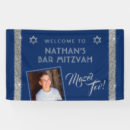 Bar Mitzvah Blue Silver Mazel Tov Congrats Banner