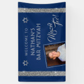 Bar Mitzvah Blue Silver Mazel Tov Congrats Banner (Verticaal)
