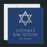 Bar Mitzvah Blue Silver Star van David Mini Sign<br><div class="desc">Klein vierkant teken voor een elegant modern blauw en zilver klassiek bar mitzvah met aangepaste naam,  datum en ster van David design. De vleermuis mitzvah zingen is stijlvol en klastig voor een klein welkomstteken,  cadeautafeldecor,  cadeaudoolabel of andere bar- en bat mitzvah-party decor-projecten.</div>