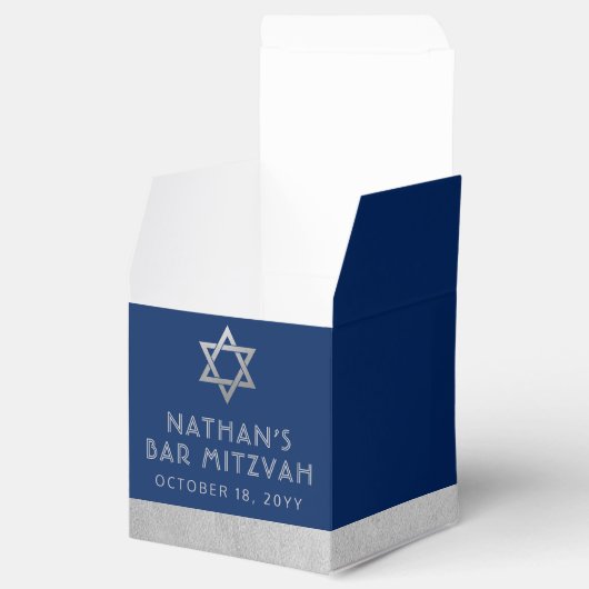 Bar Mitzvah Blue & Silver Stripe Modern Favor Box Bedankdoosjes (Geopend)