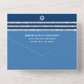 Bar Mitzvah Blue Silver Tallit Bold Modern Script All In One Uitnodiging (Achterkant)