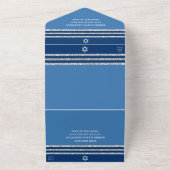 Bar Mitzvah Blue Silver Tallit Bold Modern Script All In One Uitnodiging (Buitenkant)