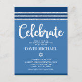 Bar Mitzvah Blue Silver Tallit Bold Modern Script Informatiekaartje (Voorkant)