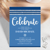 Bar Mitzvah Blue Silver Tallit Bold Modern Script Informatiekaartje