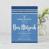 Bar Mitzvah Blue Silver Tallit Modern Bold Script Kaart (Staand voorkant)