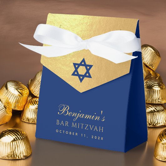 Bar Mitzvah Blue Star of David Faux Gold Religious Bedankdoosjes