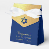 Bar Mitzvah Blue Star of David Faux Gold Religious Bedankdoosjes (Voorkant Zijde)