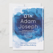 Bar Mitzvah Blue Waterverf Invitation Kaart (Voorkant)
