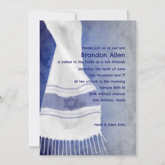 Bar Mitzvah Blue White Star van David Tallit Kaart (Voorkant)