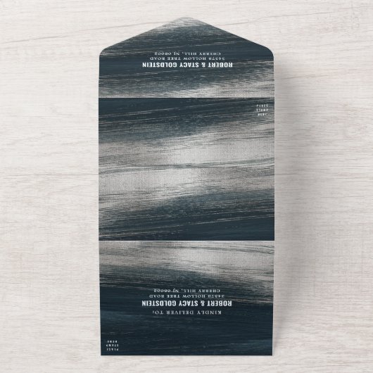 Bar Mitzvah Bold Modern Charcoal Gray Silver Foil All In One Uitnodiging (Buitenkant)