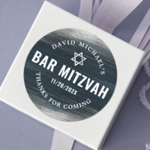 Bar Mitzvah Bold Modern Charcoal Gray Silver Foil