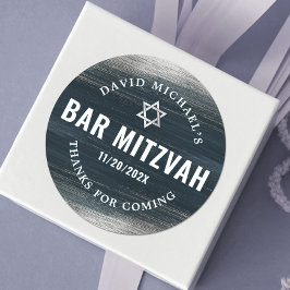 Bar Mitzvah Bold Modern Charcoal Gray Silver Foil Ronde Sticker